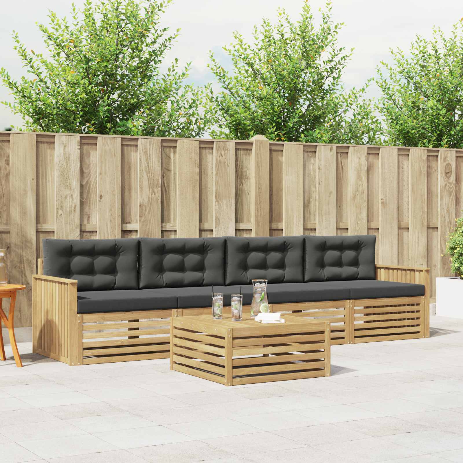 Set vanjskih sofa 5 kom. Bijela i antracit Čvrsto drvo akacije