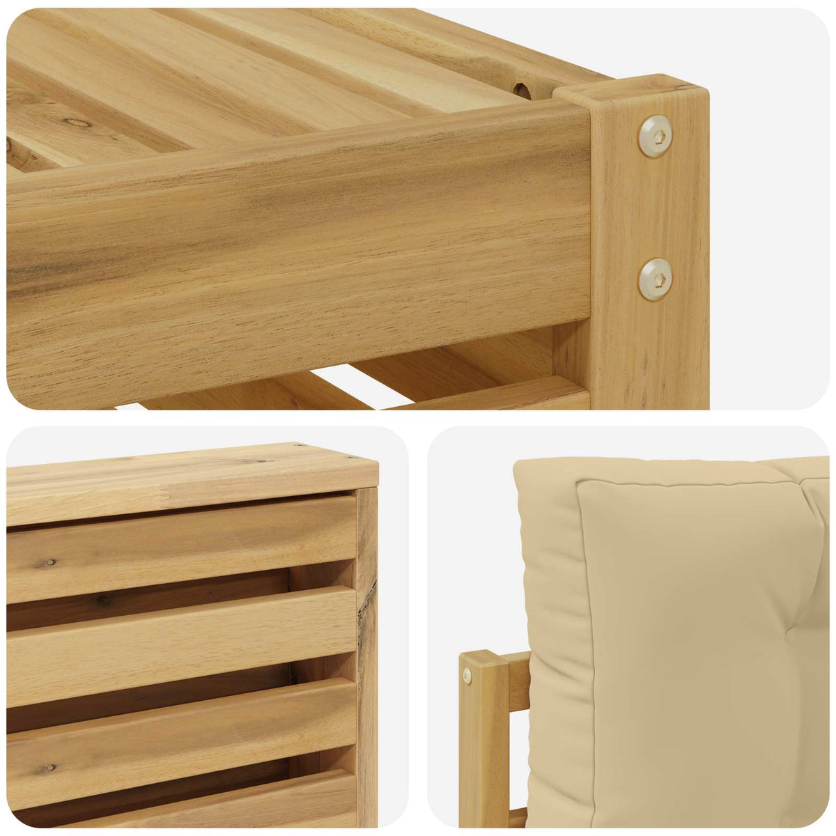 Set vanjskih sofa 5 kom. Bijela i bež Čvrsto drvo akacije