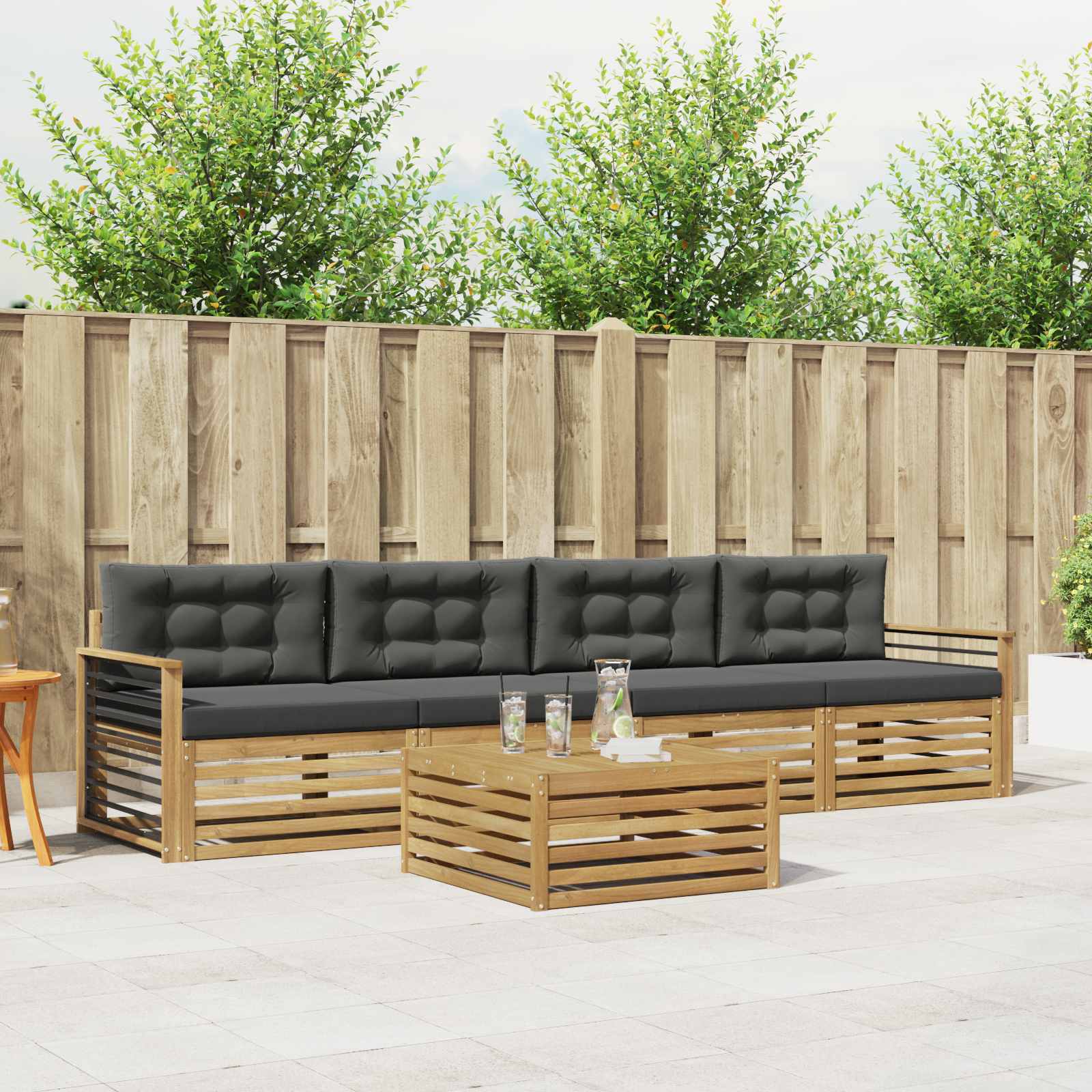 Set vanjskih sofa 5 pcs Bijela i antracit Čvrsto drvo akacije