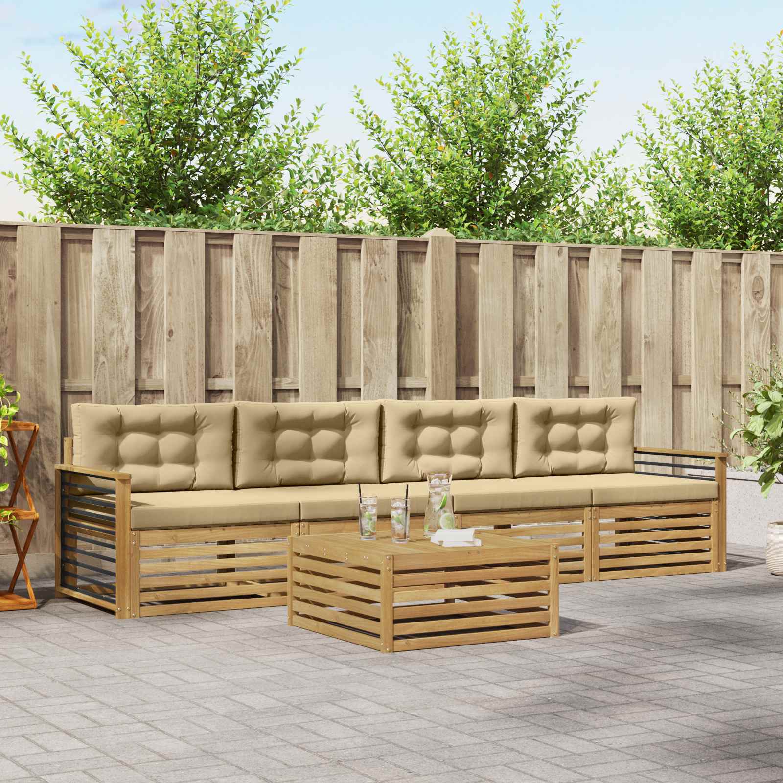 Set vanjskih sofa 5 pcs Bijela i bež Čvrsto drvo akacije