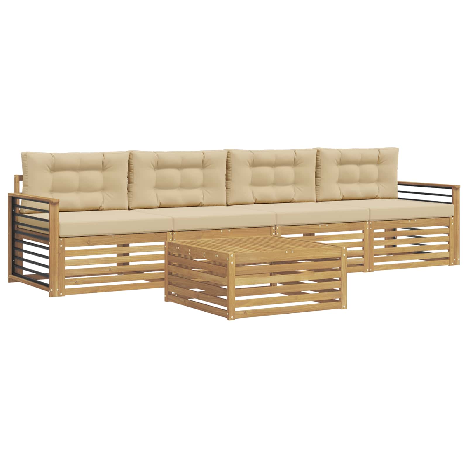 Set vanjskih sofa 5 pcs Bijela i bež Čvrsto drvo akacije