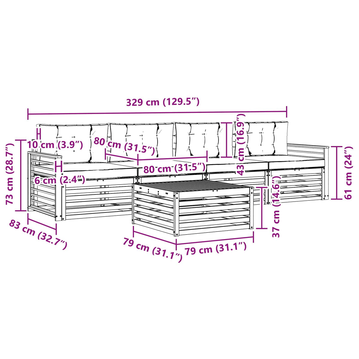 Set vanjskih sofa 5 pcs Bijela i bež Čvrsto drvo akacije
