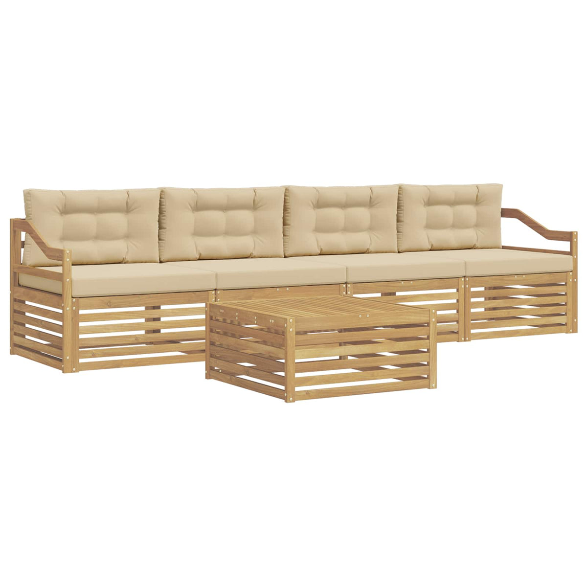 Set vanjskih sofa 5 kom. Bijela i bež Čvrsto drvo akacije