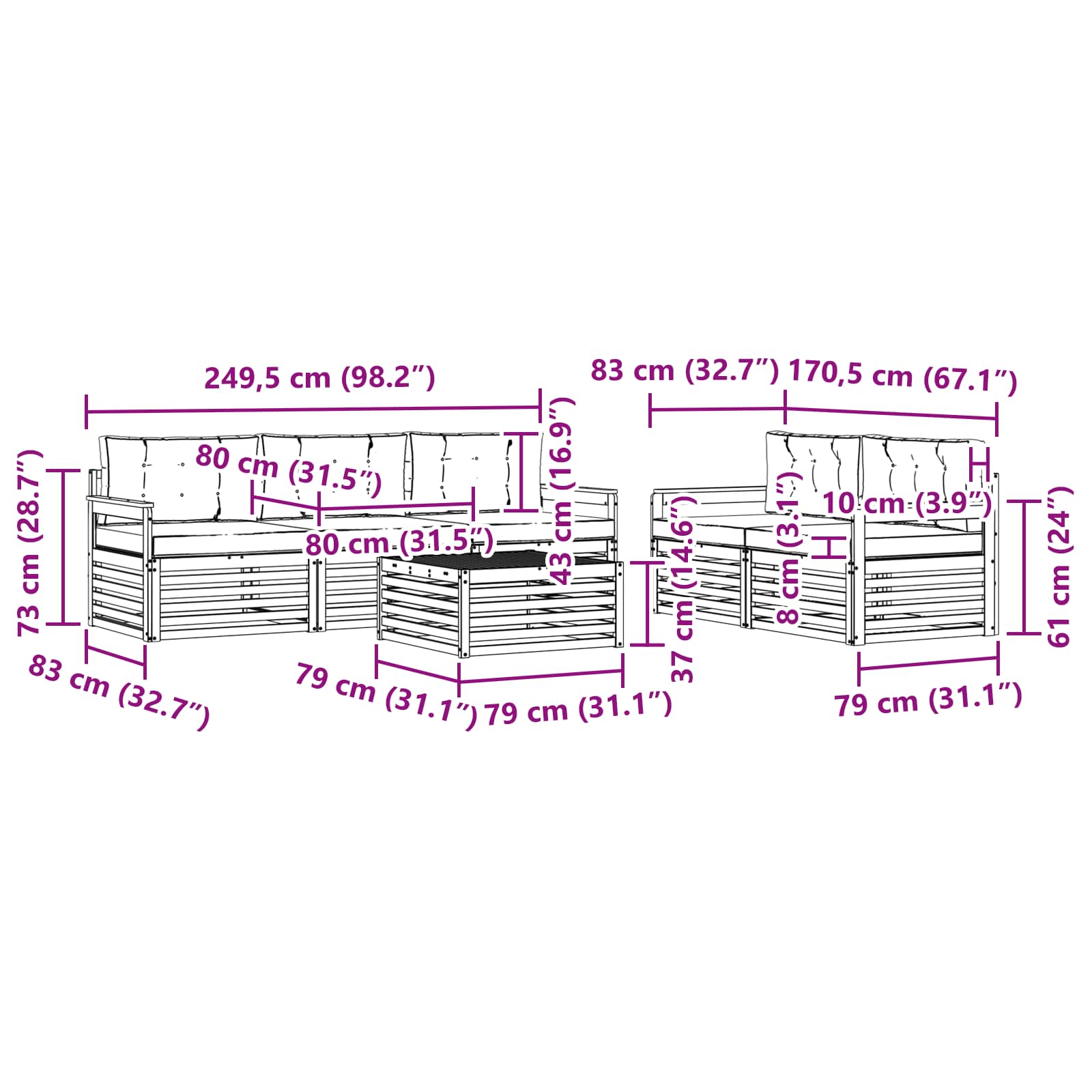 Set vanjskih sofa 6 pcs Bijela i antracit