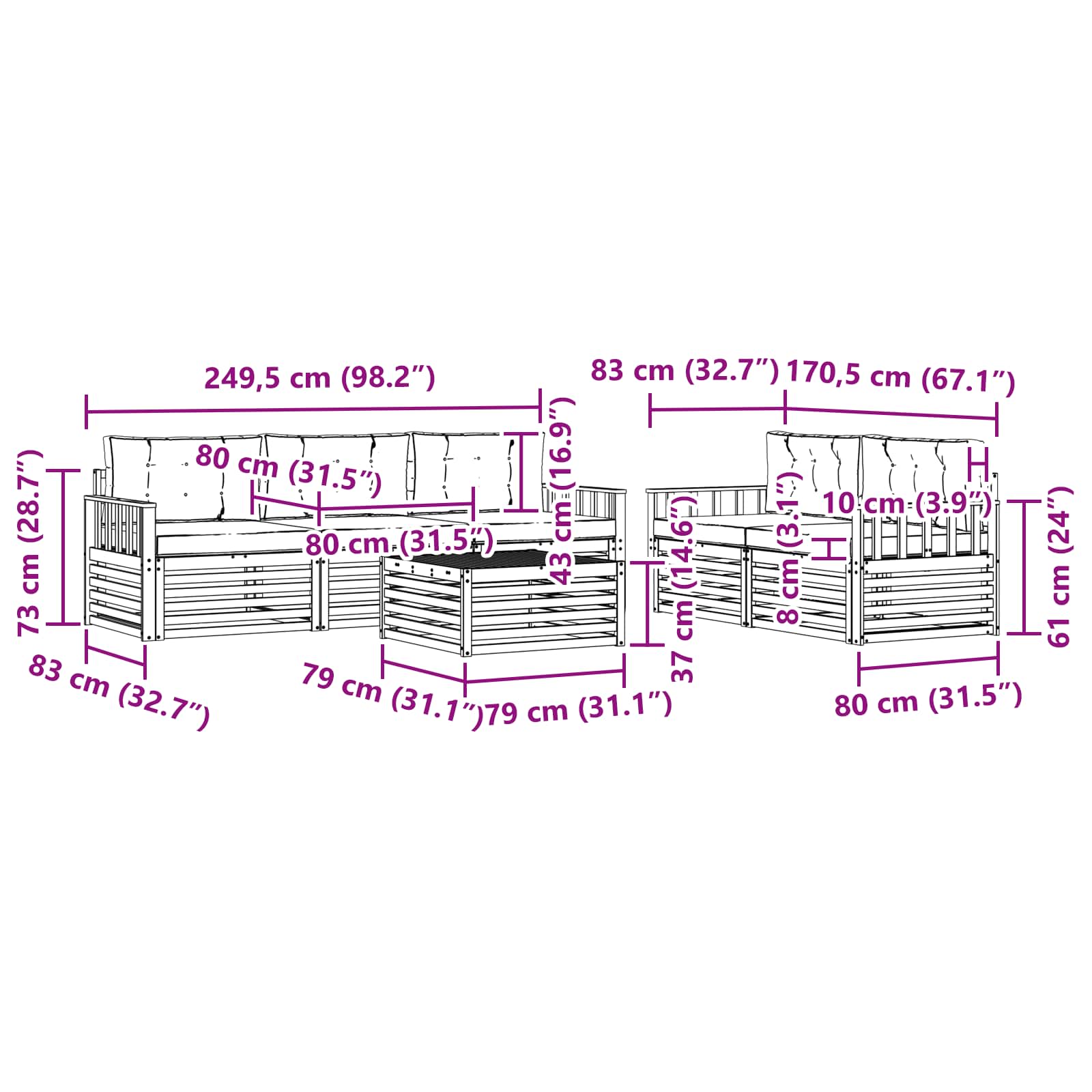 Set vanjskih sofa 6 pcs Bijela i antracit