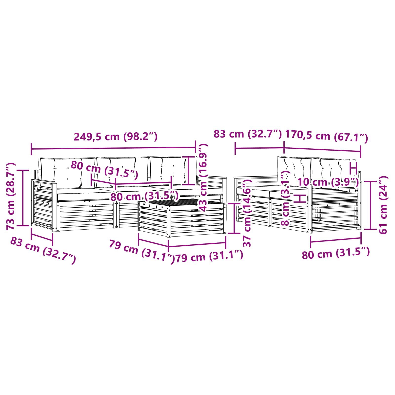 Set vanjskih sofa 6 pcs Bijela i antracit