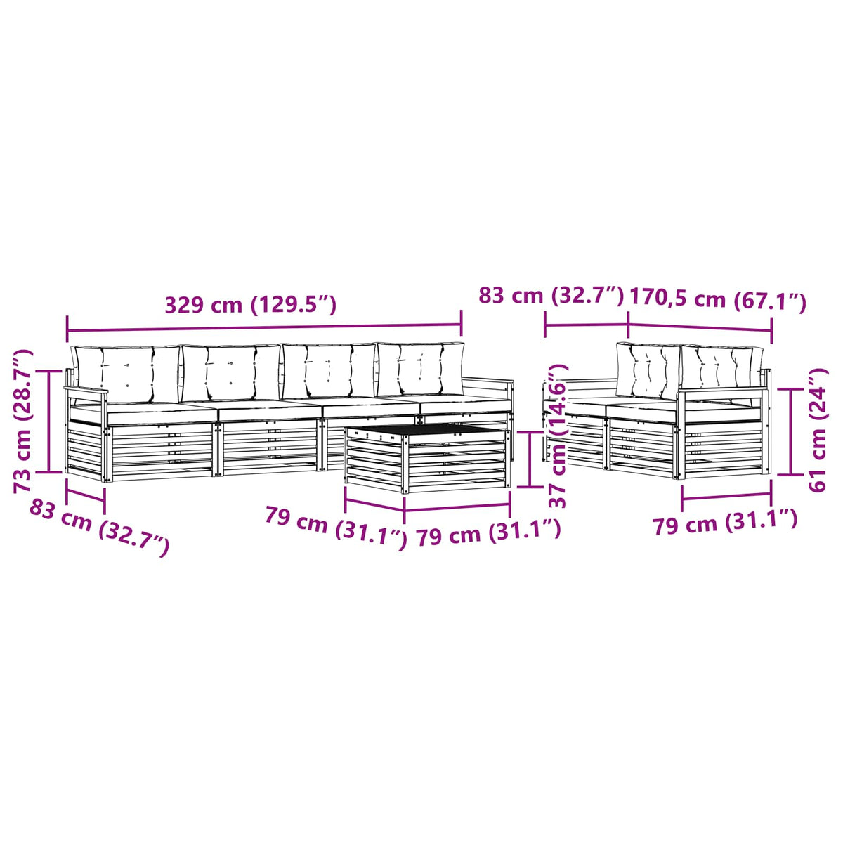 Set vanjskih sofa 7 kom. Bijela i bež Poliester 79 x 79 x 37 cm