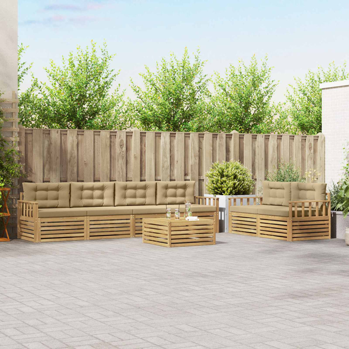 Set vanjskih sofa 7 kom. Bijela i bež Poliester