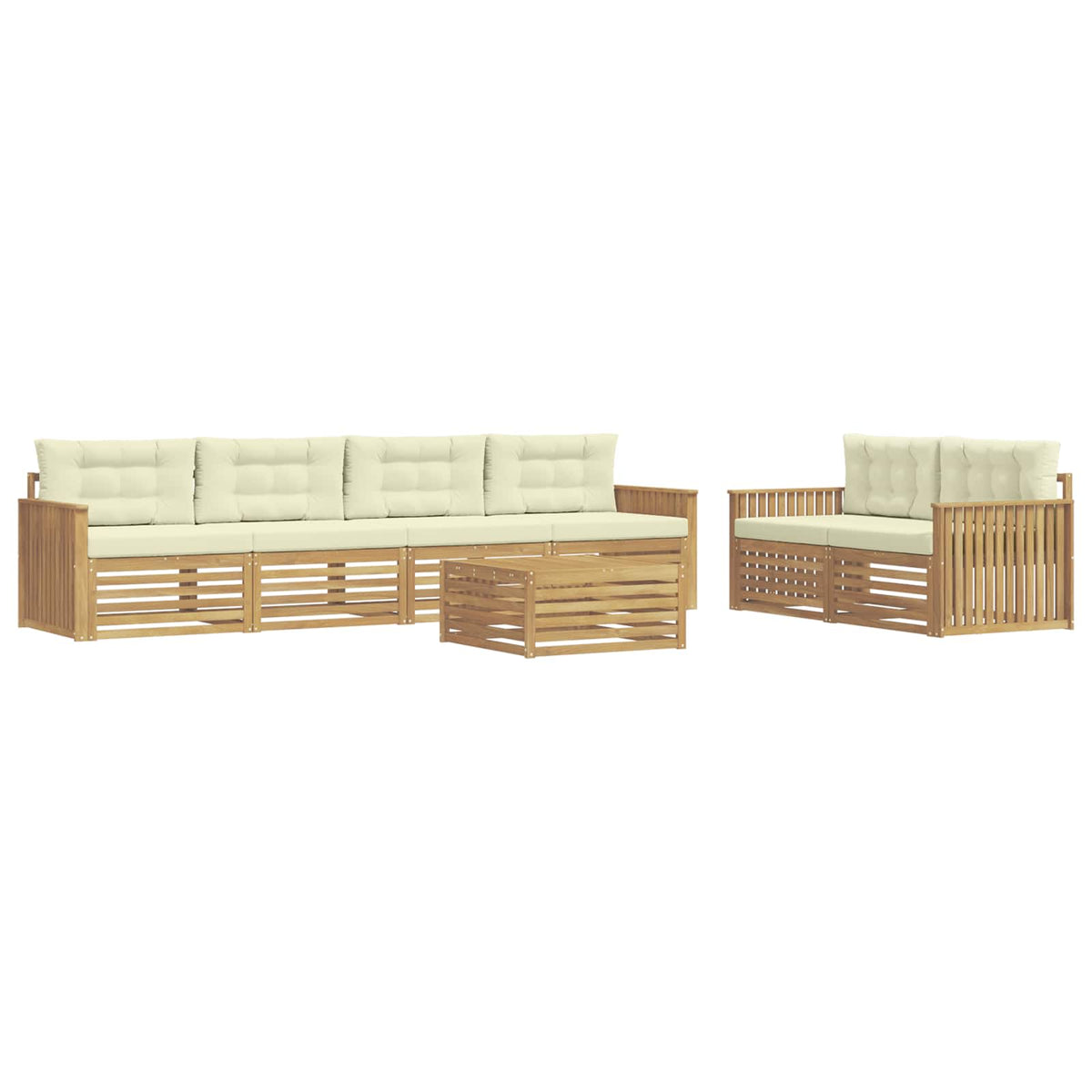 Set vanjskih sofa 7 kom. Bijela i krem Čvrsto drvo akacije