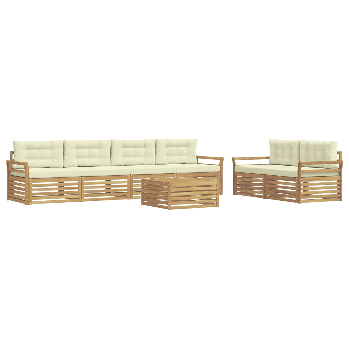 Set vanjskih sofa 7 kom. Bijela i krem Čvrsto drvo akacije