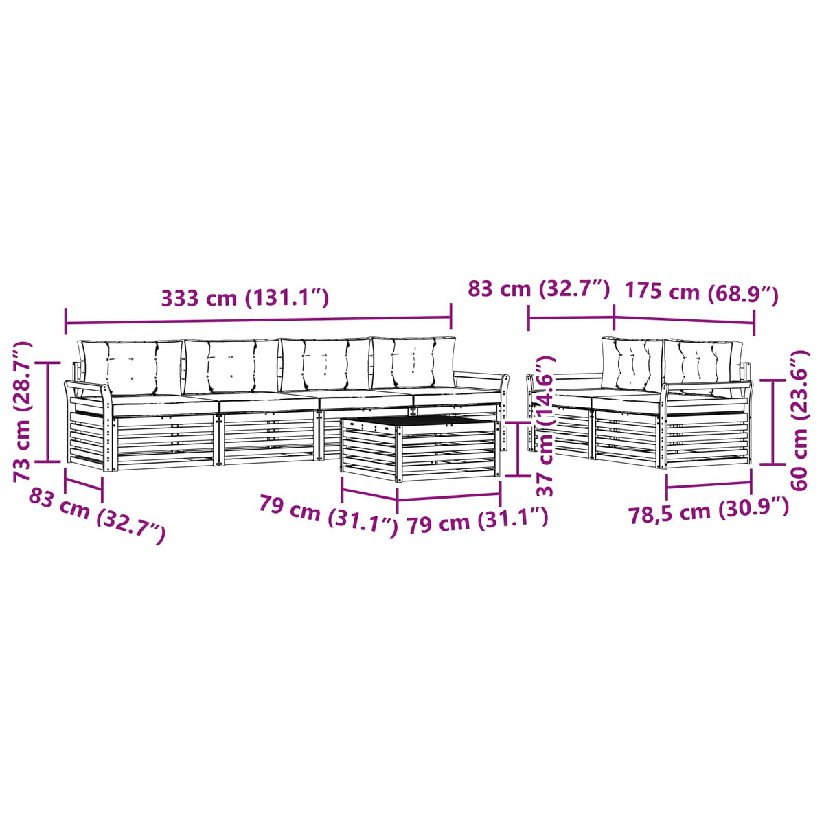 Set vanjskih sofa 7 kom. Bijela i antracit Čvrsto drvo akacije