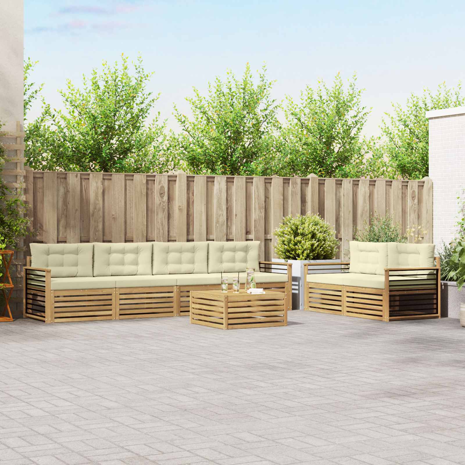 Set vanjskih sofa 7 kom. Bijela i krem Poliester