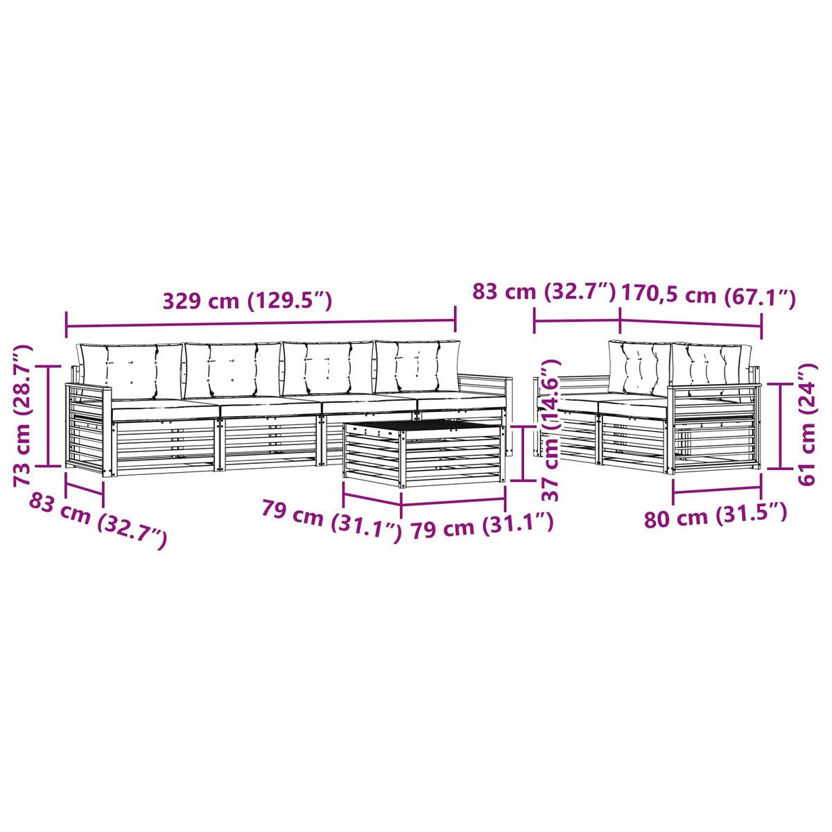 Set vanjskih sofa 7 kom. Bijela i krem Poliester 79 x 79 x 37 cm