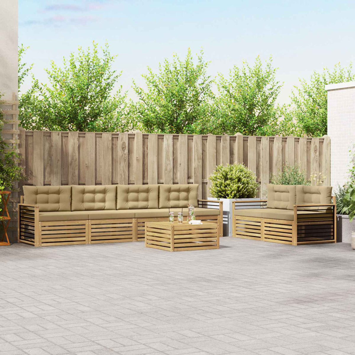 Set vanjskih sofa 7 kom. Bijela i bež Poliester
