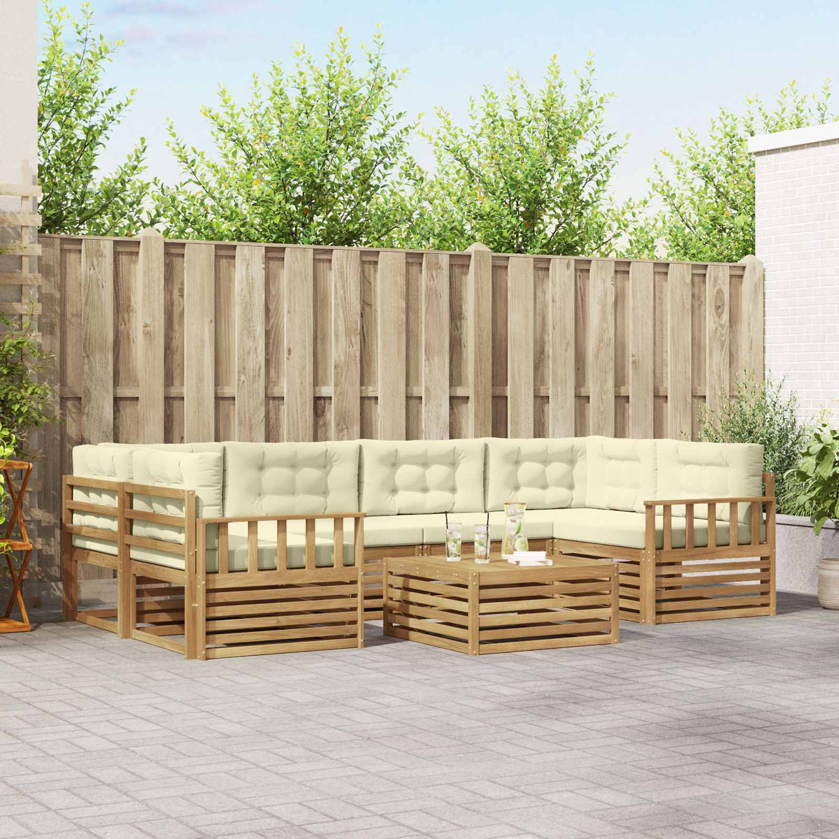 Set vanjskih sofa 7 kom. Bijela i krem Poliester