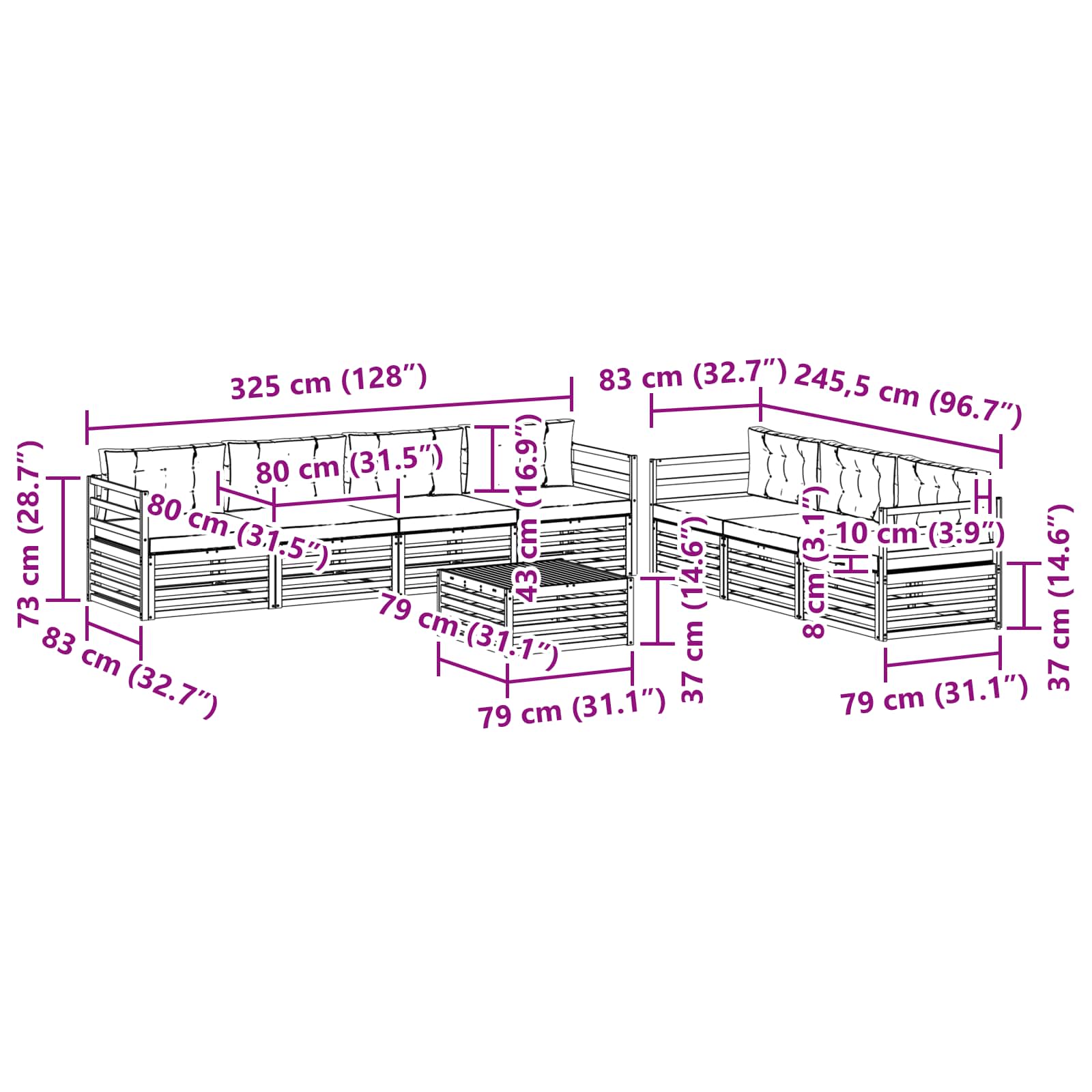 Set vanjskih sofa 8 pcs Bijela i antracit 79 x 79 x 37 cm