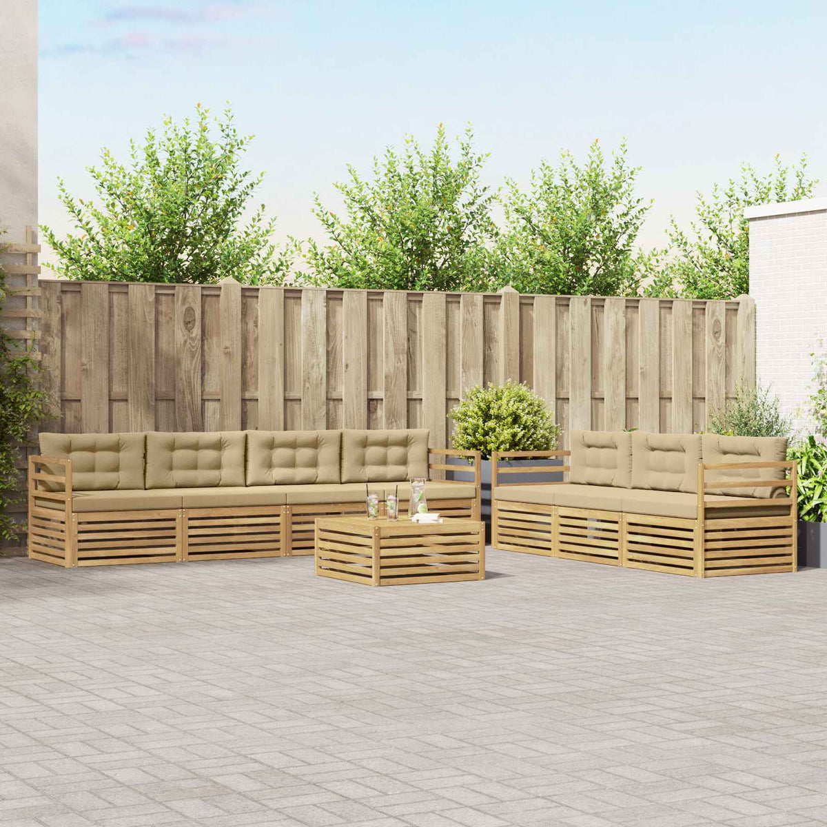 Set vanjskih sofa 8 kom. Bijela i bež Poliester