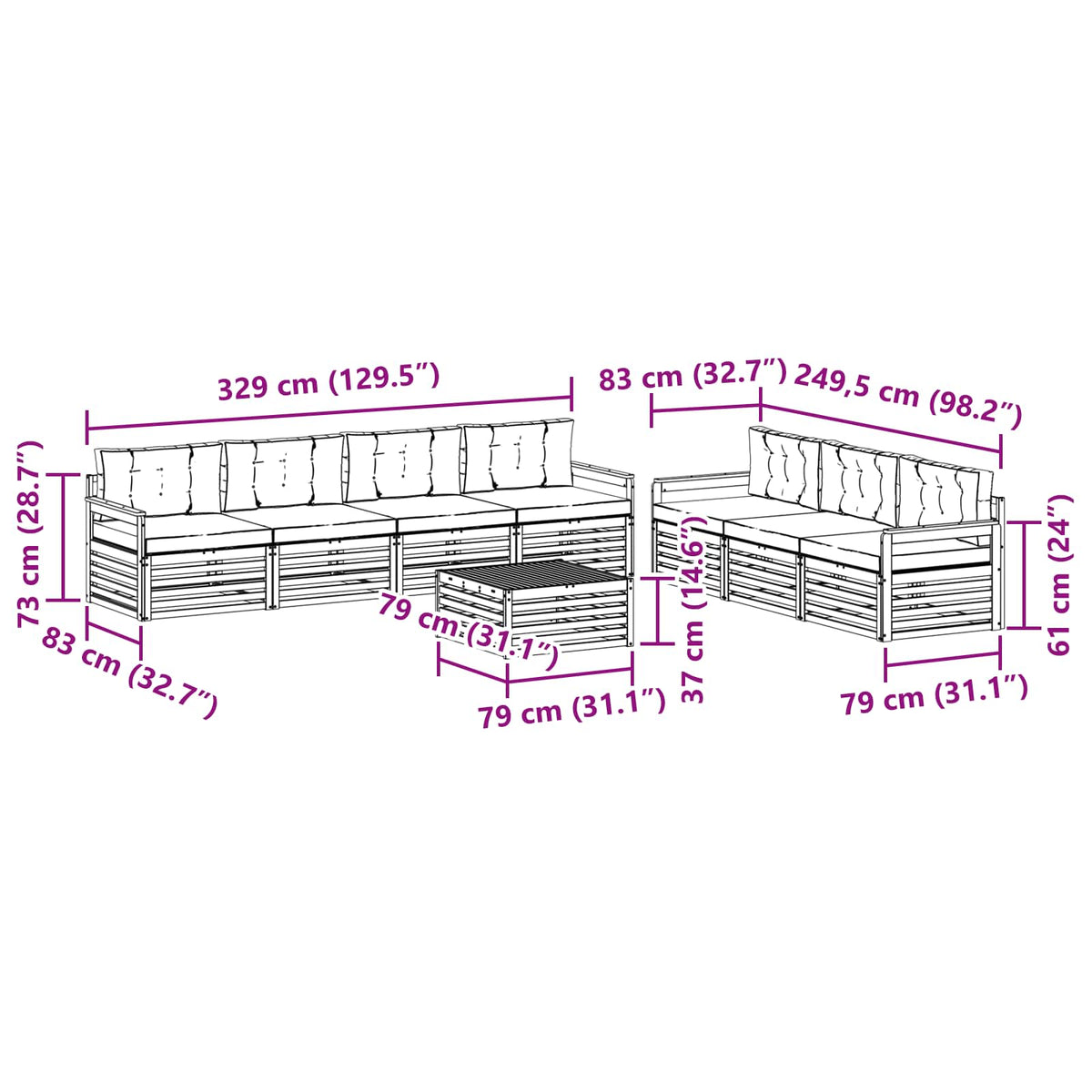 Set vanjskih sofa 8 pcs Bijela i krem 79 x 79 x 37 cm Poliester