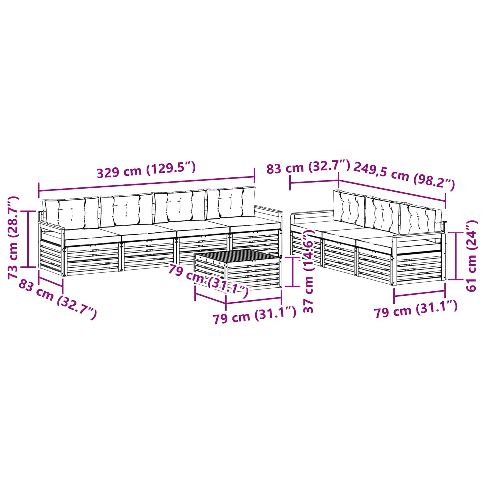 Set vanjskih sofa 8 pcs Bijela i antracit 79 x 79 x 37 cm