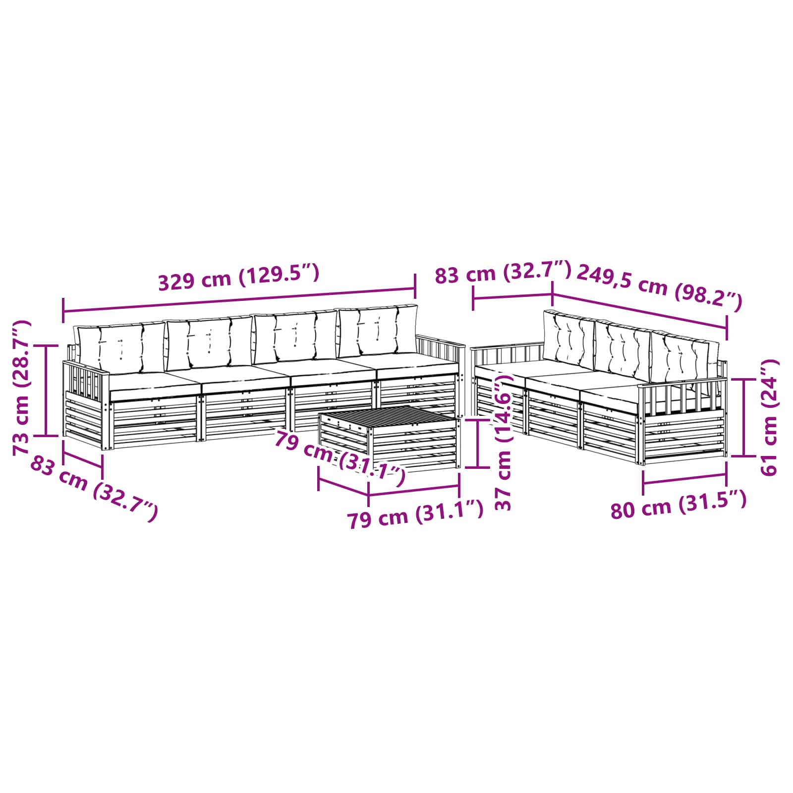 Set vanjskih sofa 8 pcs Bijela i antracit 79 x 79 x 37 cm