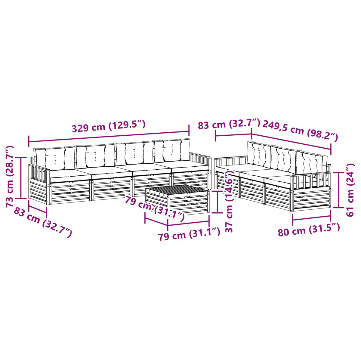 Set vanjskih sofa 8 pcs Bijela i bež 79 x 79 x 37 cm Poliester