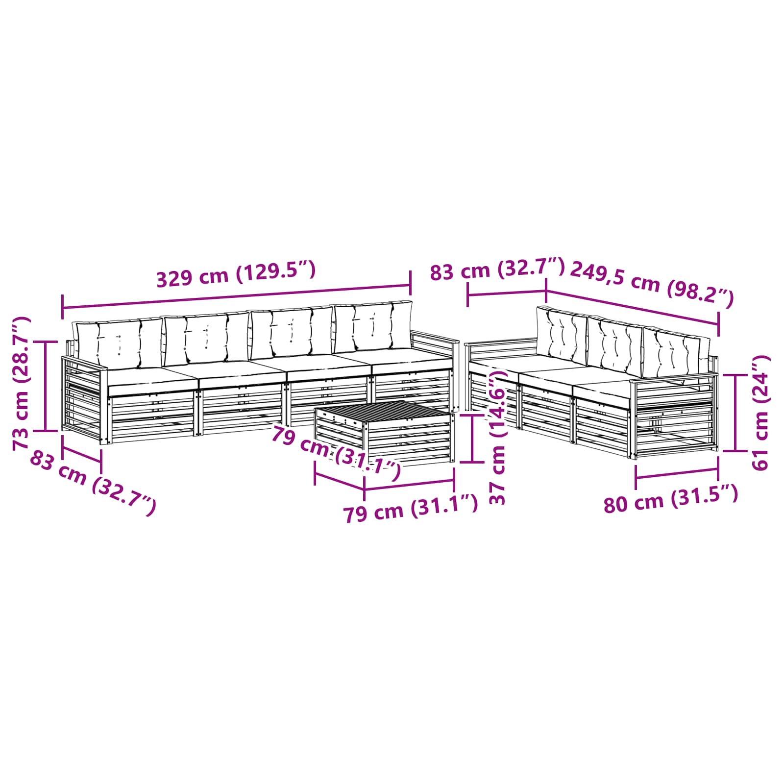 Set vanjskih sofa 8 pcs Bijela i antracit 79 x 79 x 37 cm