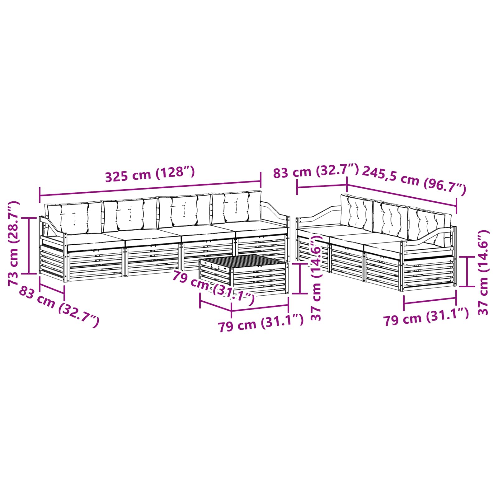 Set vanjskih sofa 8 pcs Bijela i antracit 79 x 79 x 37 cm