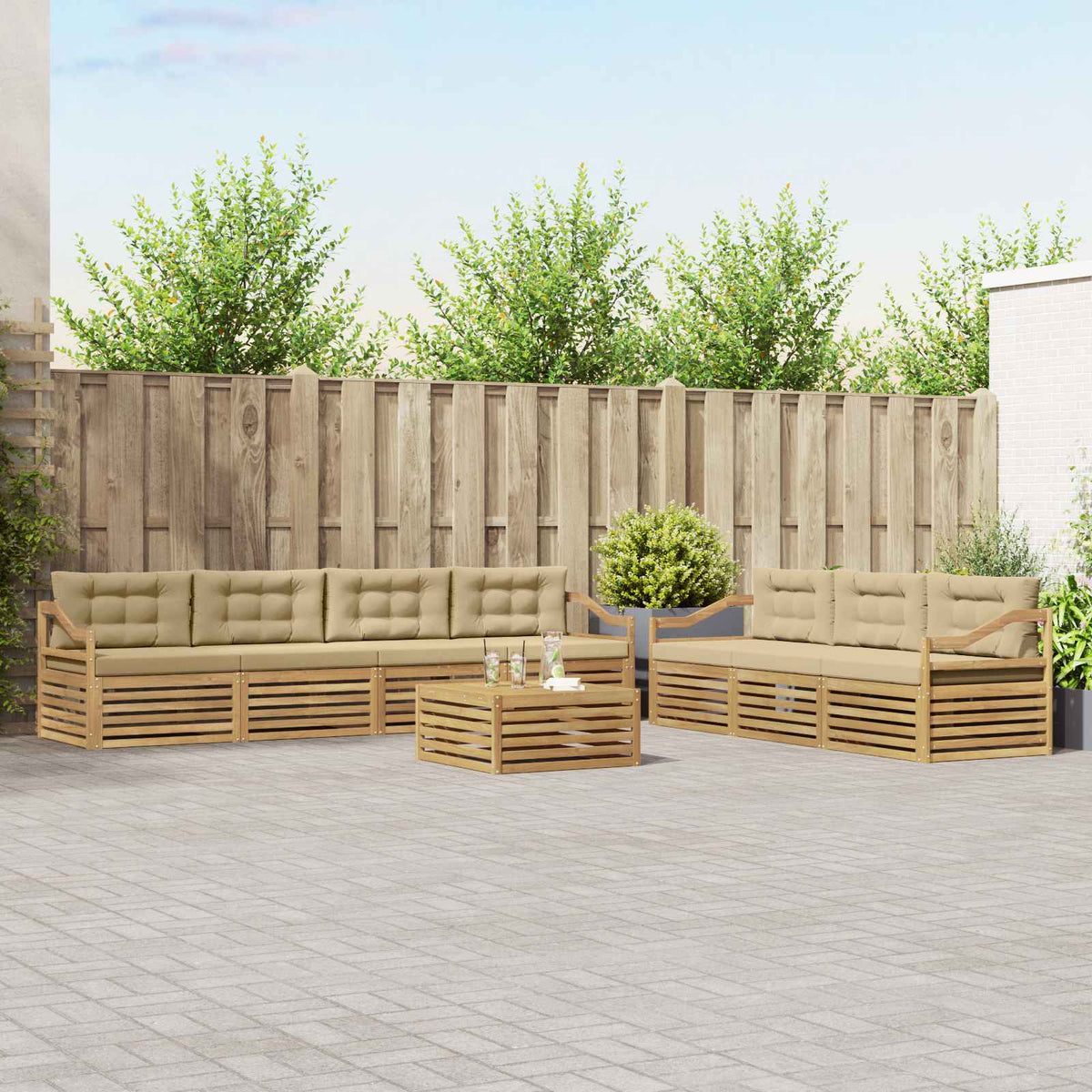 Set vanjskih sofa 8 kom. Bijela i bež Poliester