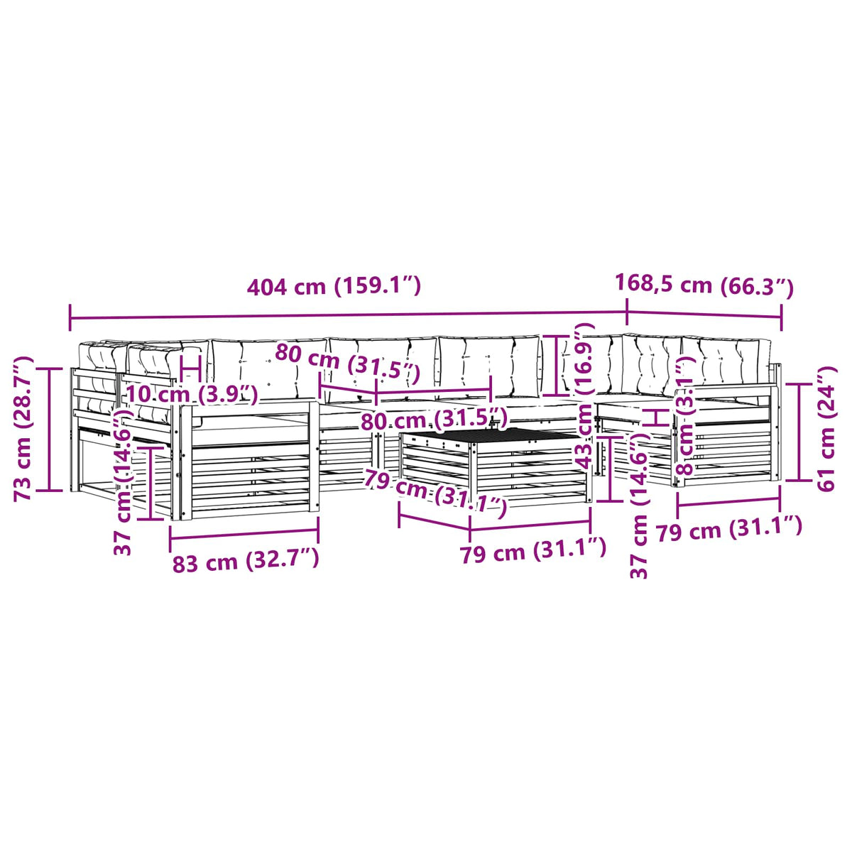 Set vanjskih sofa 8 kom. Bijela i bež Čvrsto drvo akacije