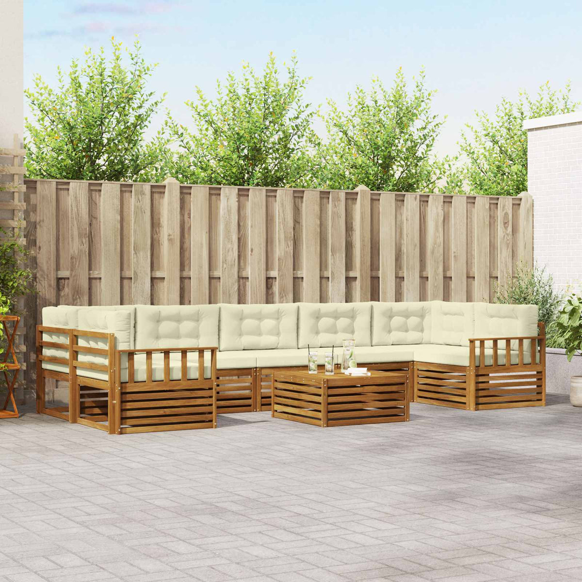 Set vanjskih sofa 8 kom. Bijela i krem Čvrsto drvo akacije