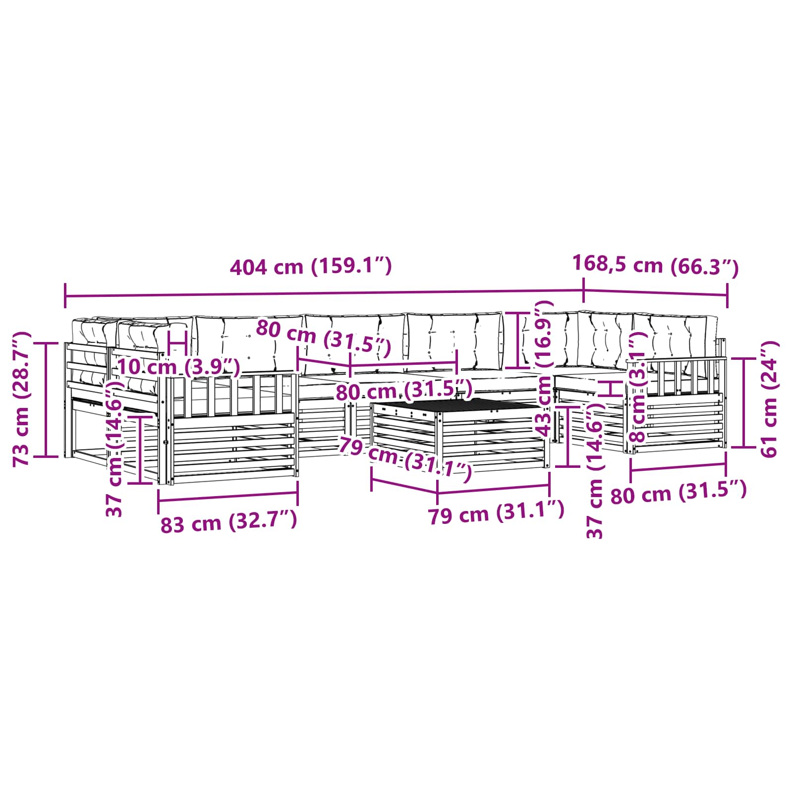 Set vanjskih sofa 8 pcs Bijela i antracit Čvrsto drvo akacije