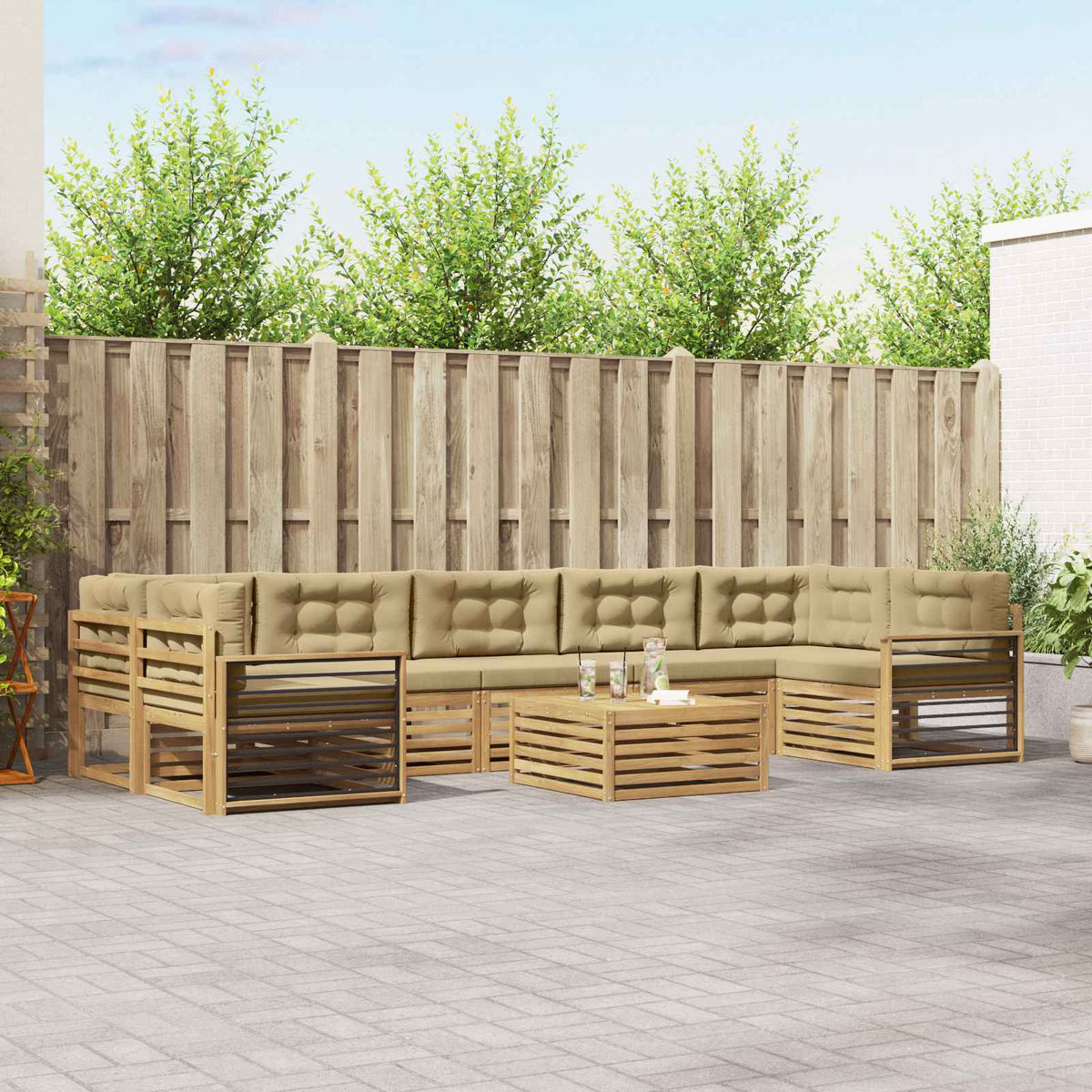 Set vanjskih sofa 8 kom. Bijela i bež Čvrsto drvo akacije