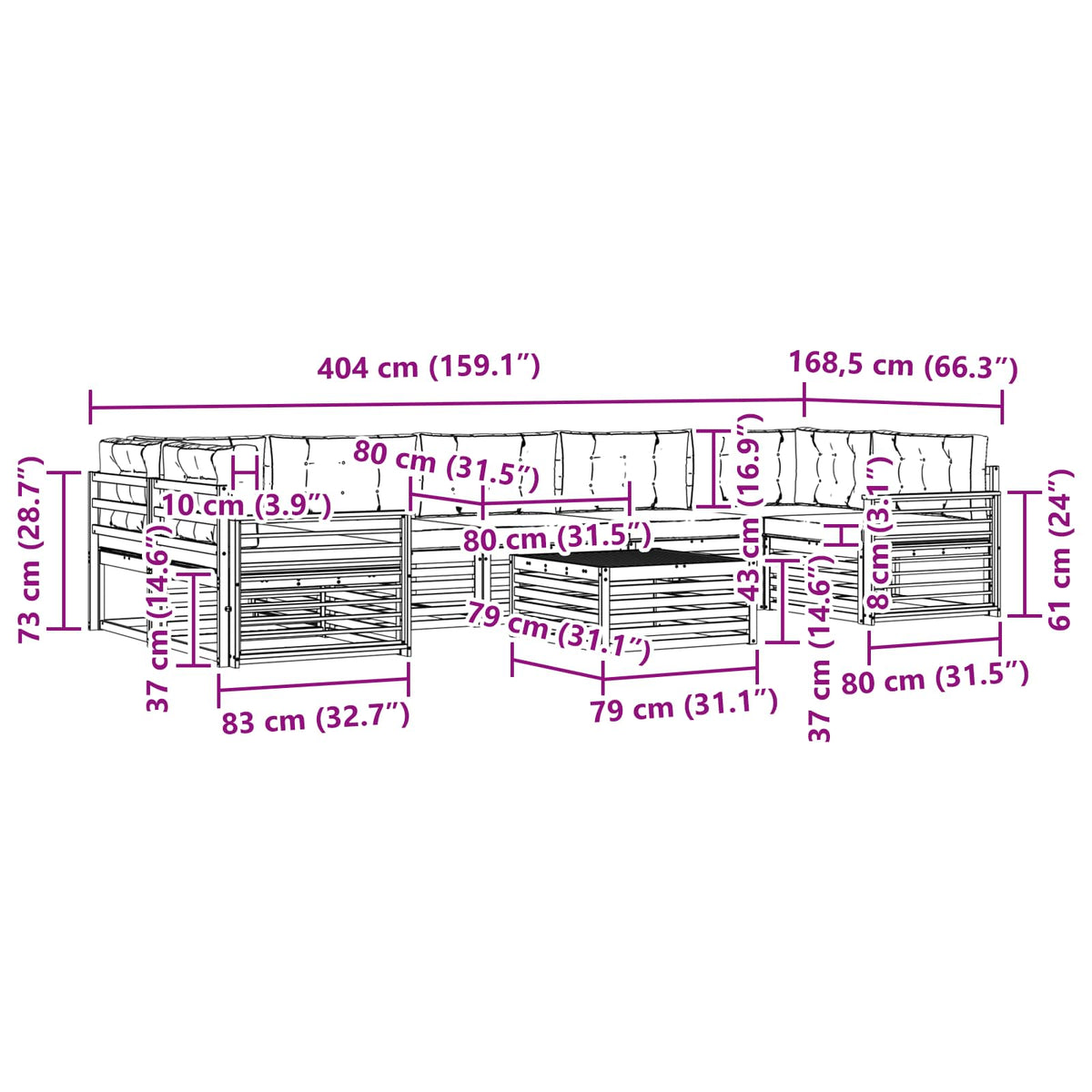 Set vanjskih sofa 8 kom. Bijela i bež Čvrsto drvo akacije