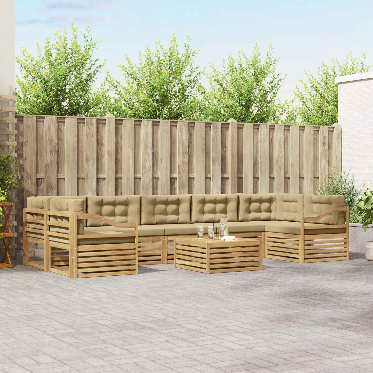 Set vanjskih sofa 8 kom. Bijela i bež Čvrsto drvo akacije