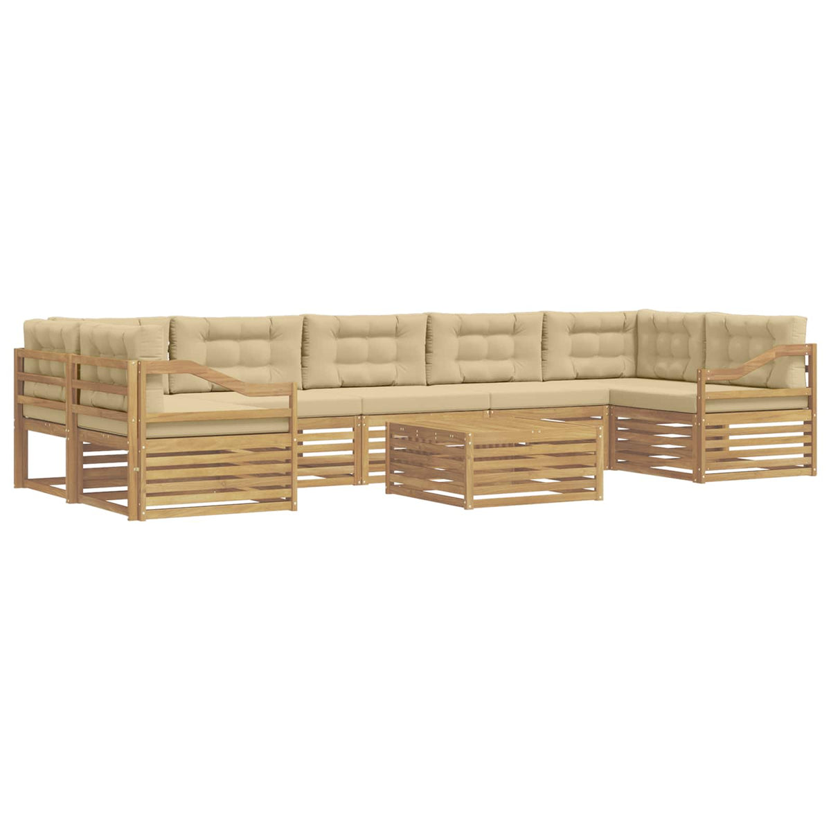 Set vanjskih sofa 8 kom. Bijela i bež Čvrsto drvo akacije