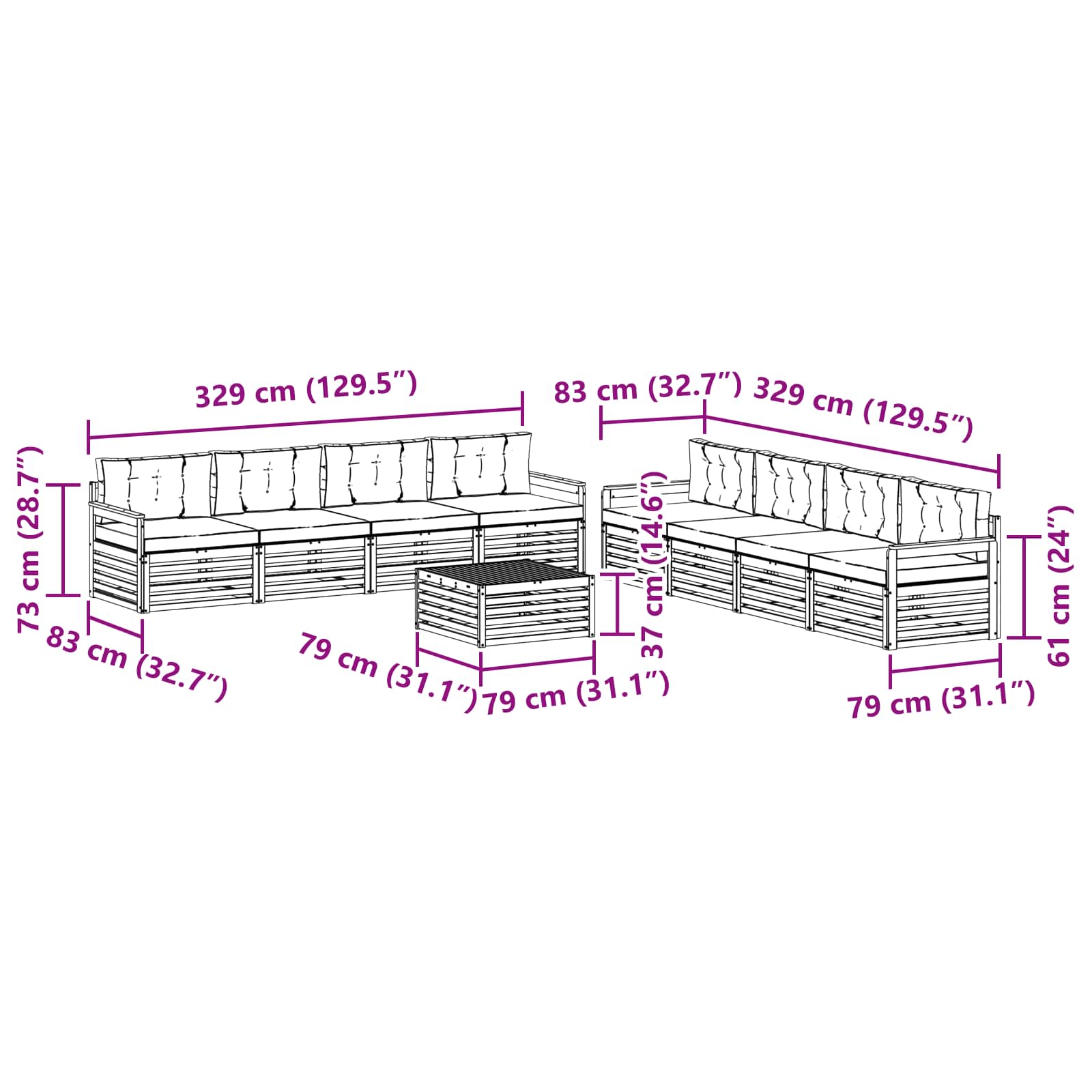 Set vanjskih sofa s jastukom 9 pcs Bijela i krem Poliester