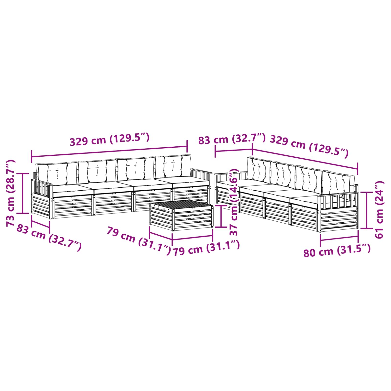 Set vanjskih sofa s jastukom 9 pcs Bijela i krem Poliester