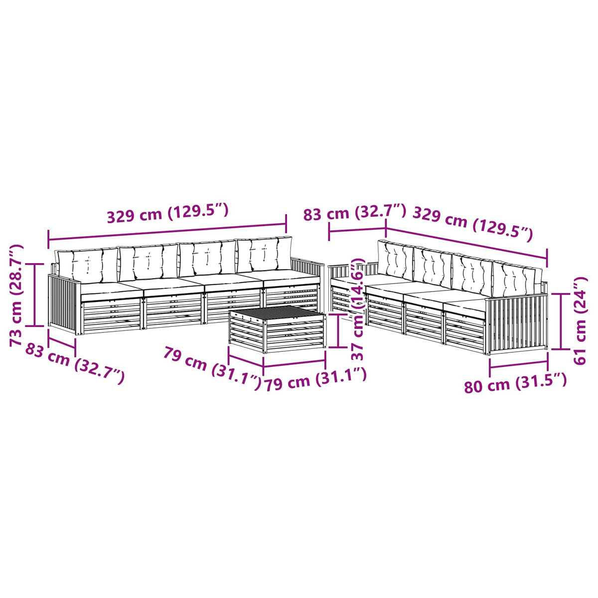 Set vanjskih sofa 9 kom. Bijela i bež Poliester