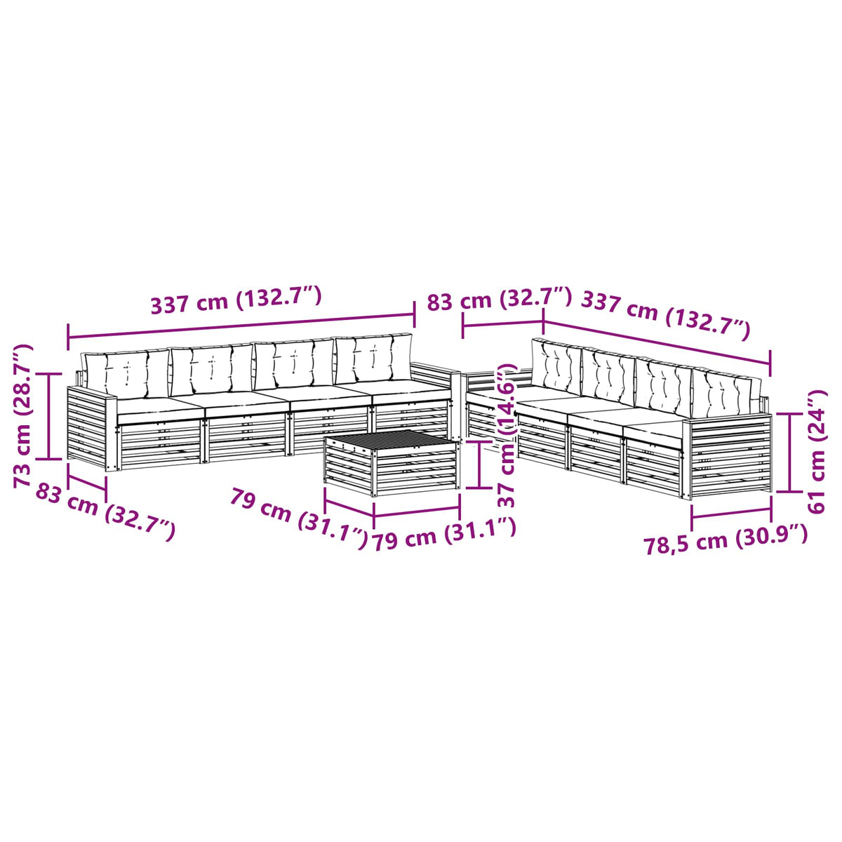 Set vanjskih sofa 9 kom. Bijela i bež Poliester