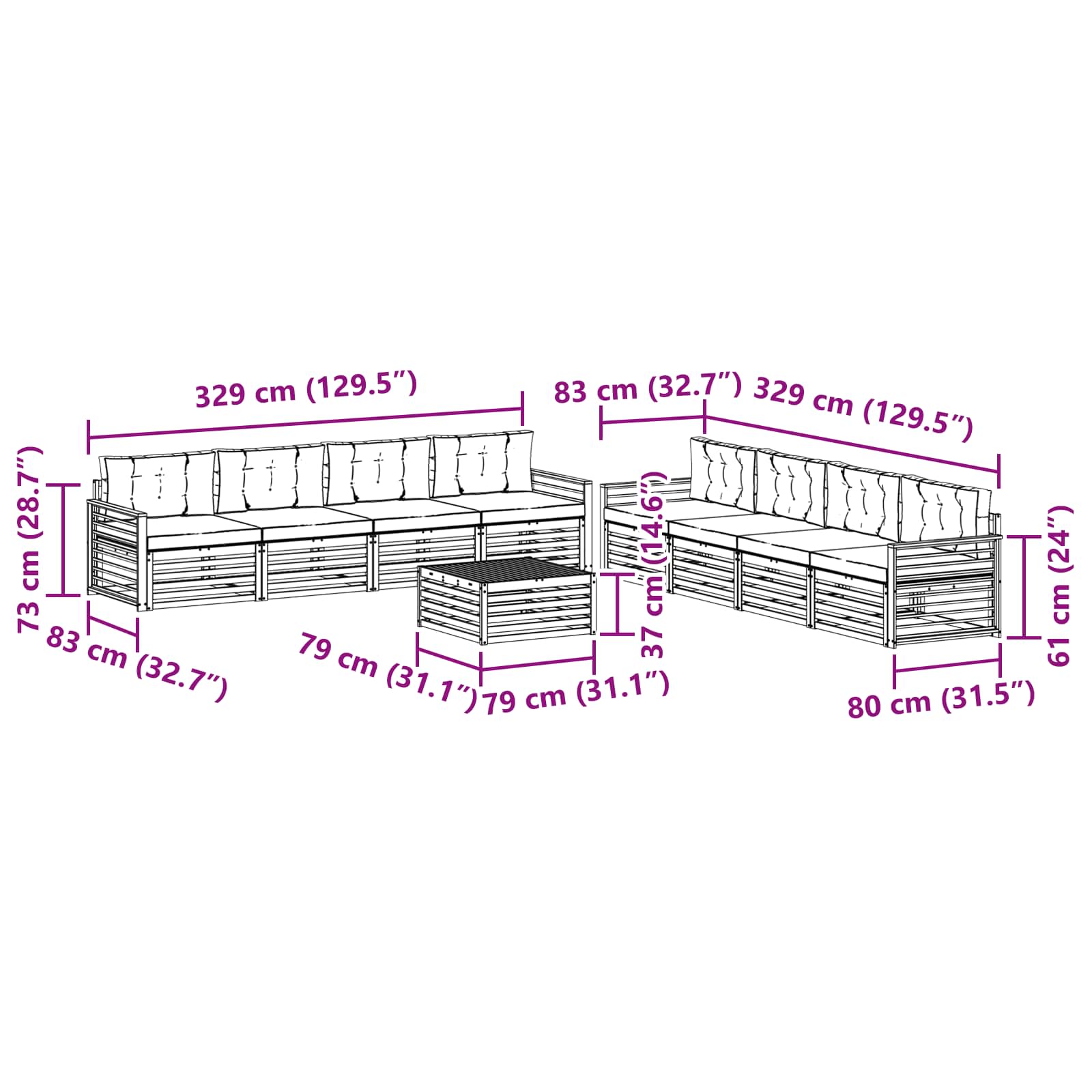 Set vanjskih sofa s jastukom 9 pcs Bijela i krem Poliester