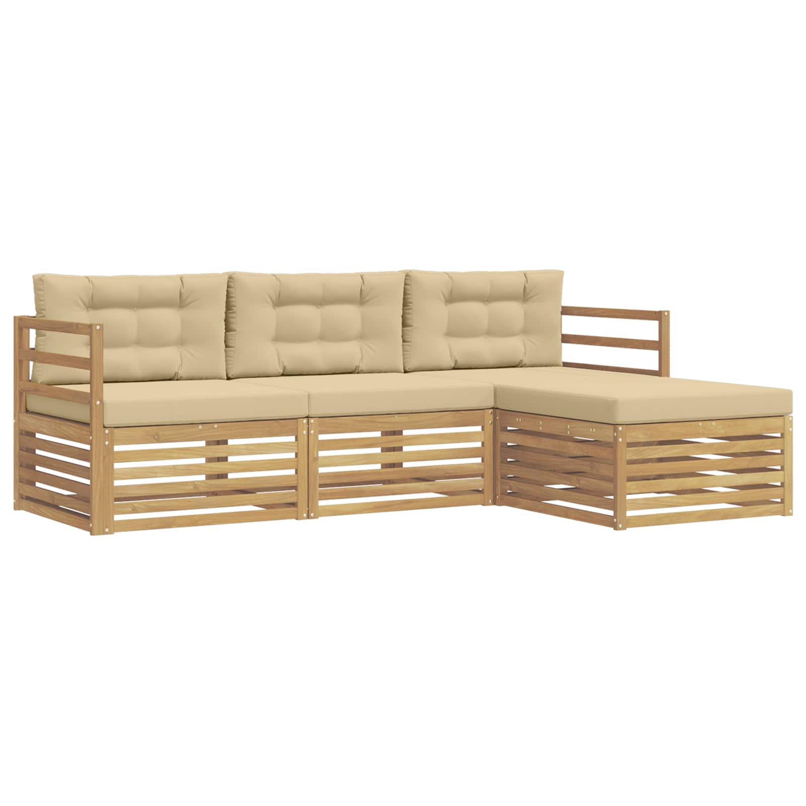 Set vanjskih sofa s jastukom 4 pcs Bijela i bež Poliester