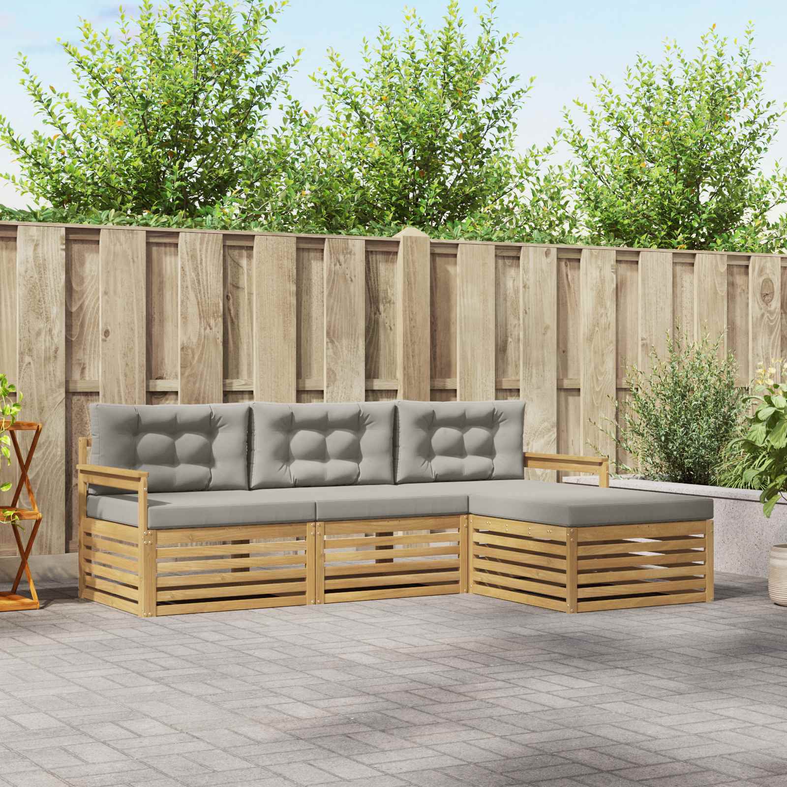 Set vanjskih sofa 4 pcs Bijela i svjetlosiva Poliester