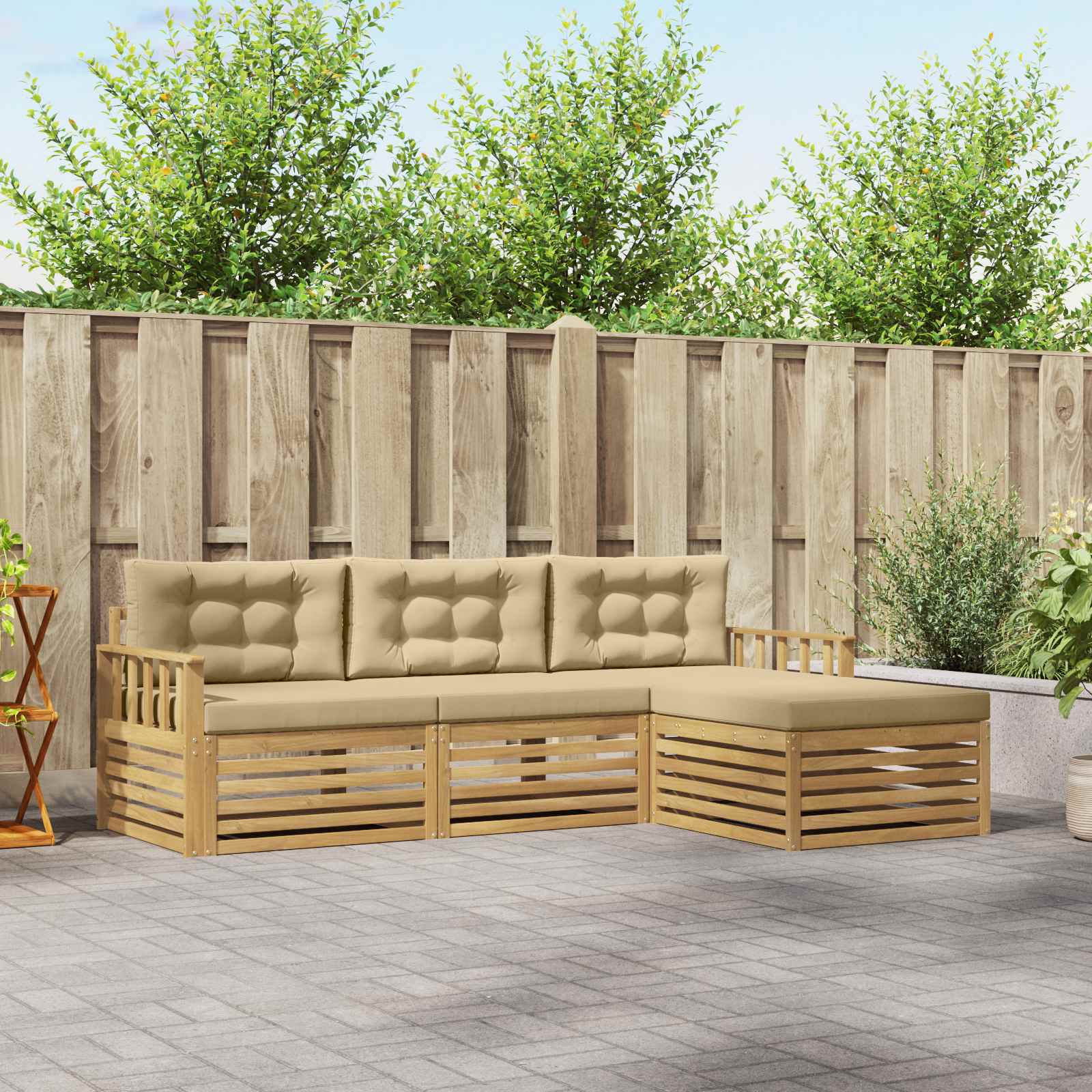 Set vanjskih sofa s jastukom 4 pcs Bijela i bež Poliester
