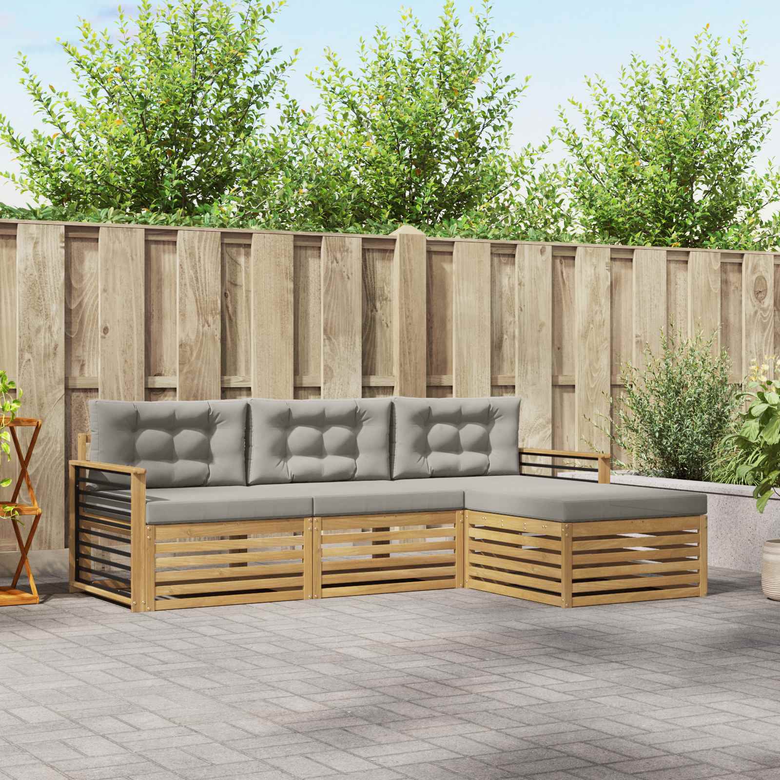 Set vanjskih sofa 4 pcs Bijela i svjetlosiva Poliester