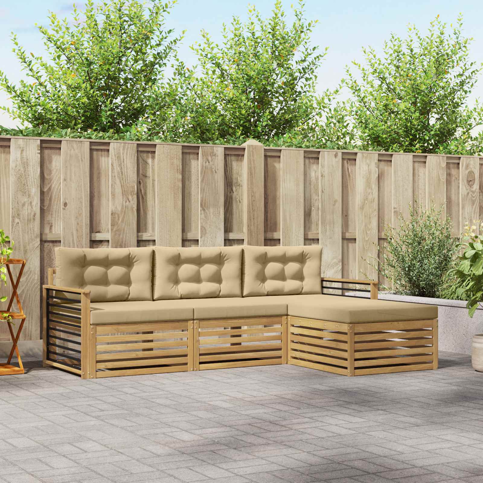 Set vanjskih sofa s jastukom 4 pcs Bijela i bež Poliester