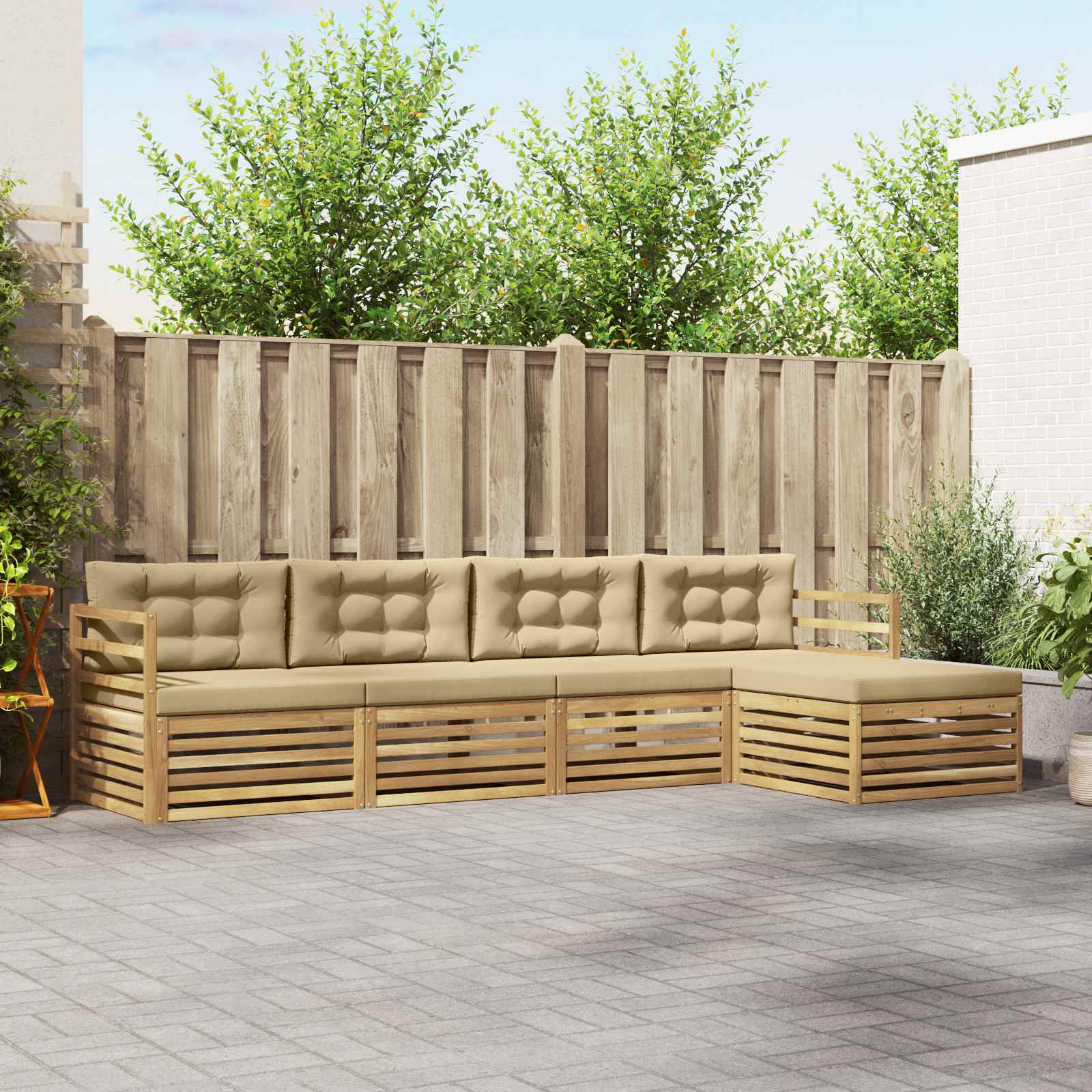 Set vanjskih sofa 5 kom. Bijela i bež Poliester