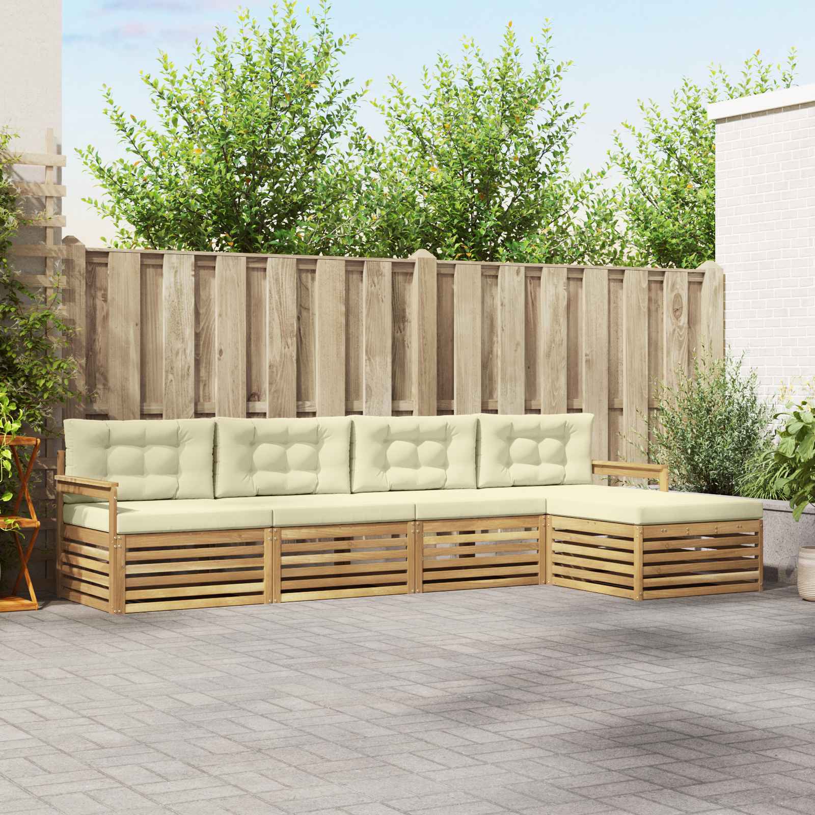 Set vanjskih sofa 5 kom. Bijela i krem Poliester