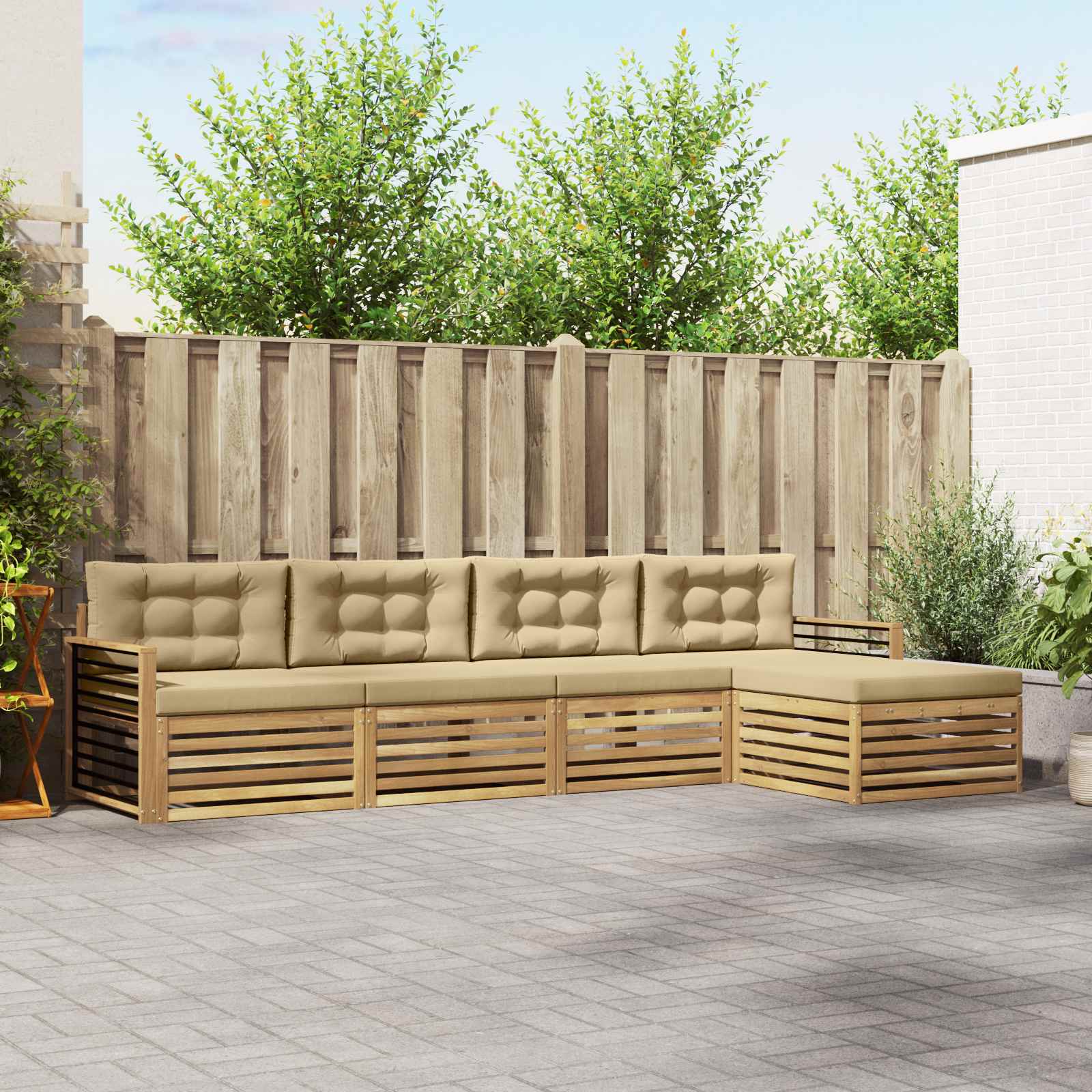 Set vanjskih sofa 5 kom. Bijela i bež Poliester