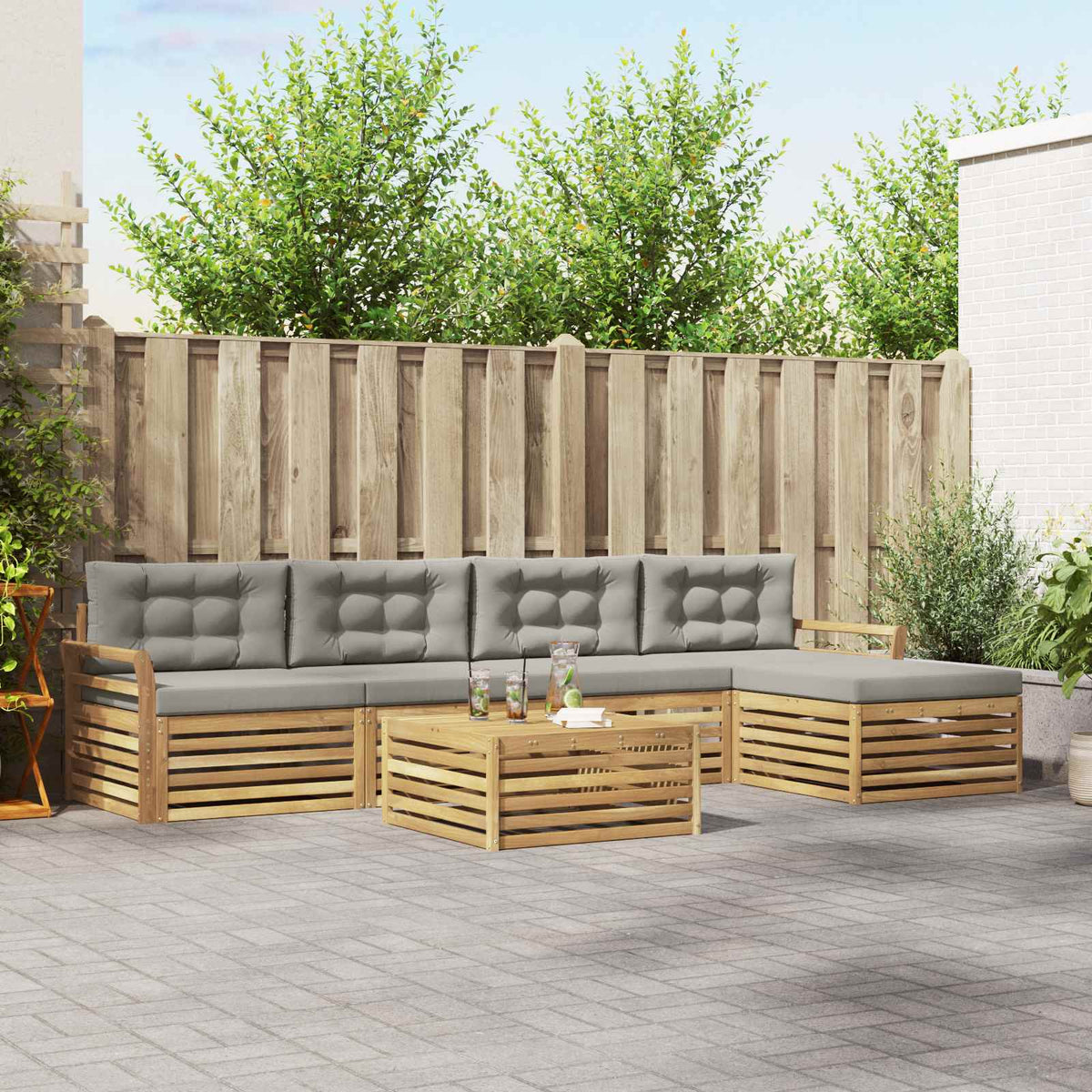 Set vanjskih sofa 6 kom. Bijela i svjetlosiva Poliester