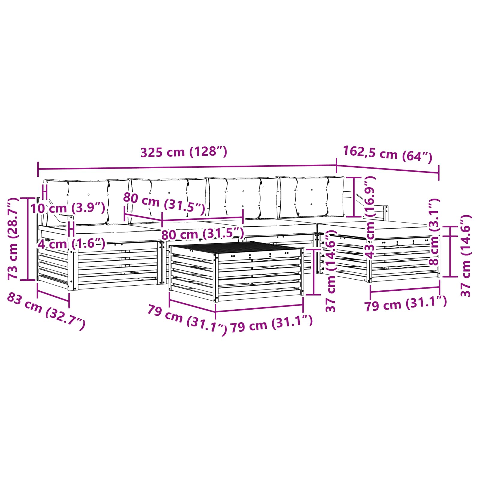Set vanjskih sofa 6 pcs Bijela i antracit 79 x 79 x 37 cm